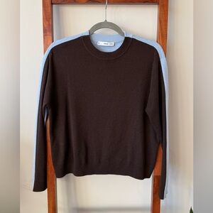 Mango Two-Tone Sweater in Chocolate and Sky Blue, sz SMALL